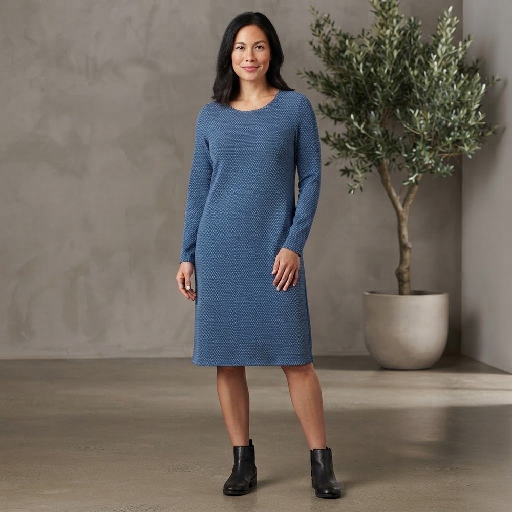 Habitat Womens Blue Honeycomb Textured Knit Long Sleeve Crew Neck Dress Medium